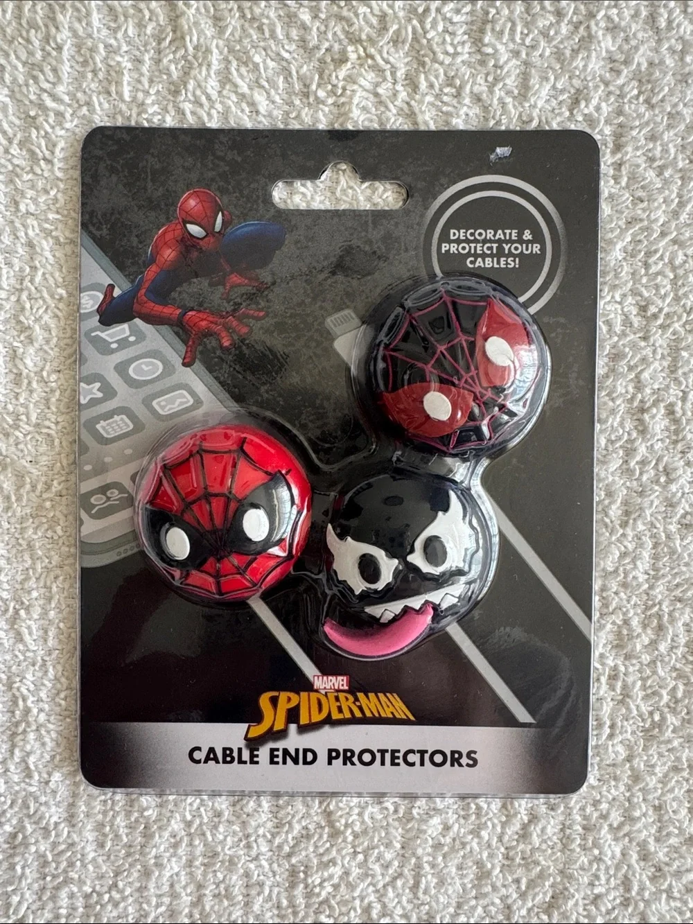 Marvel Spider-Man & Venom Cable End Protectors - Red, Black, White
